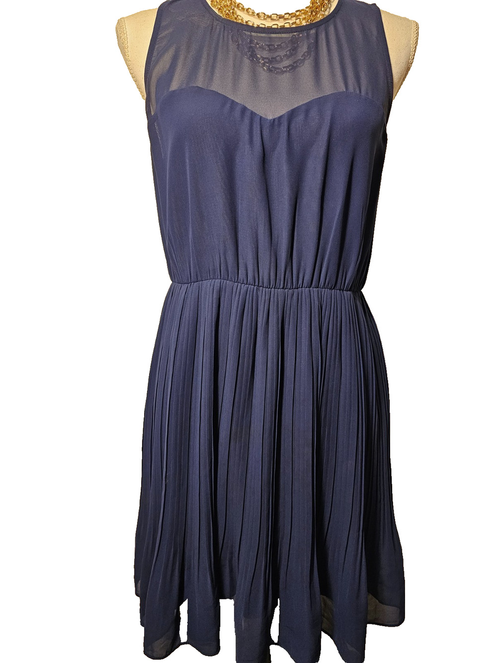 Anthropologie Pins and Needles Womens Navy Chiffon Pleated Skirt Dress Medium